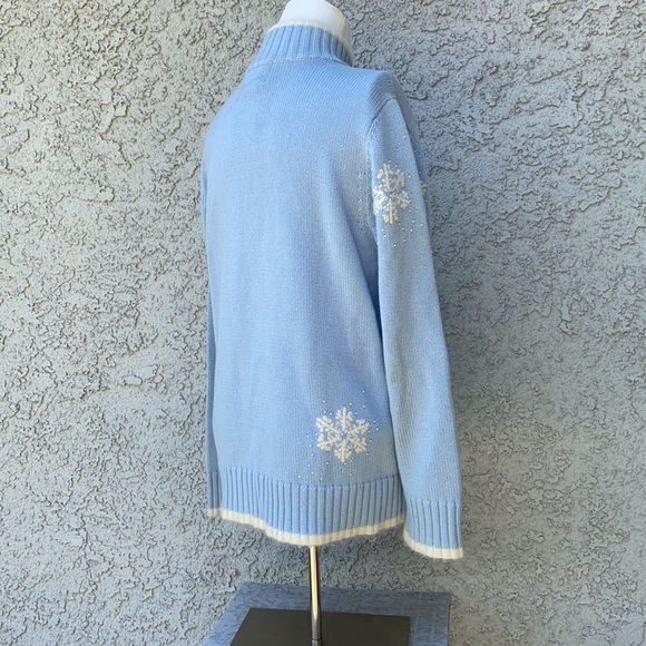 Quacker Factory Snowflake Embroidered Beaded Knit Xmas Sweater Zippered Jacket - Picture 9 of 12